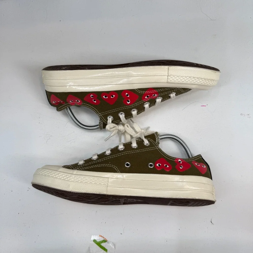 Converse CDG Play Chuck 70 Low Olive Green Multi Heart Sneakers Mens 8 Womens 10